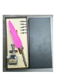1 Feather Pen Set, Shiny Feather Pen Set, Retro Calligraphy Ink Pen (Including Ink), 2 Replacement Pen Tips, Pen Holder, Luxurious Retro Signature Pen, Easter And Halloween Letter Writing Pen. - Multicolor - View 9