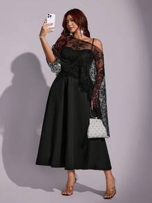 Viva Relle Plus Size Women's French Elegant Sexy Elegant Lace Shawl Strap Dress Autumn Clothing Cocktail Party Formal Formal Black Fall Halloween - Black - View 8
