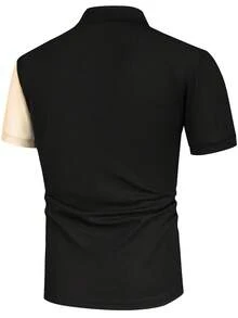 Manfinity Homme Camisa polo de trabajo y casual con bloqueo de color y botón de cuarto para hombre, regalo para el novio - Negro - Ver 2