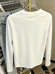 Resyla Women's Floral Textured Round Neck Long Sleeve Casual T-Shirt - White - View 2