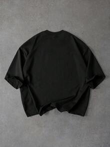 ROMWE MEN Kaos Pria Lengan Pendek Longgar dengan Motif Cetak - Hitam - View 3