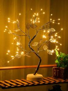 LED Golden Leaf Tree Lamp, Tabletop Decor Light, USB Powered, Suitable For Bedside, Living Room, Bedroom, Home, Office Decor Lighting, Christmas Decoration - Warm white light - View 1