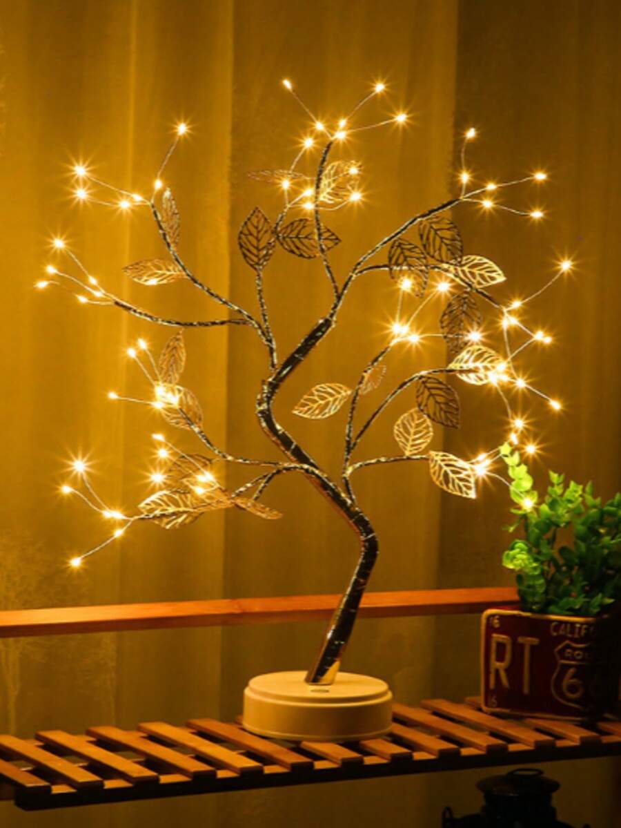 LED Golden Leaf Tree Lamp, Tabletop Decor Light, USB Powered, Suitable For Bedside, Living Room, Bedroom, Home, Office Decor Lighting, Christmas Decoration - Warm white light - View 1