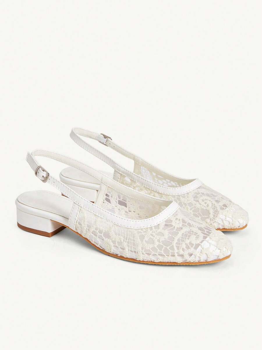 CUCCOO CHICEST Women Shoes Round Heel White Lace Mesh Back Lift Sexy Fashion Elegant Daily Versatile Banquet Party Flat Shoes - White - View 1