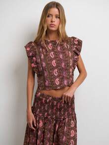 Nöista Conjunto de dos piezas con estampado paisley, mangas con volantes y falda maxi para looks de vacaciones de verano - Marrón - View 3