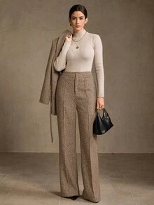 MOTF PREMIUM WOOL PRESS CREASE FLARE LEG SUIT PANTS - Khaki - View 3