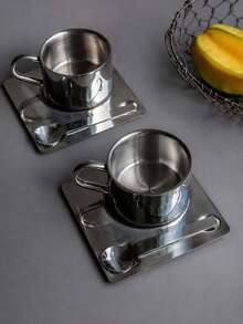 1pc Home Restaurant Nordic Style Design Metal Coffee Cup And Saucer Simple Coffee Set Blogger Tableware - Multicolor - View 4