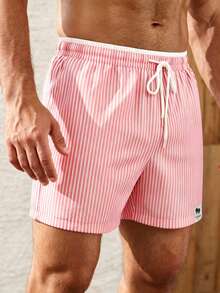 Palasendo Pantalones cortos de playa con cordón en la cintura a rayas para vacaciones de hombre, vacaciones - Rosa - Ver 6