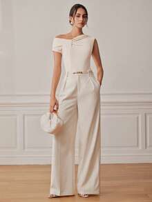 Anewsta Essential Spring/Summer New Elegant Fashion Casual Sexy Date Outing Party Holiday Wedding Ruched Knit Elastic Slim Fit Off-Shoulder Women's Bodysuit - Apricot - View 7
