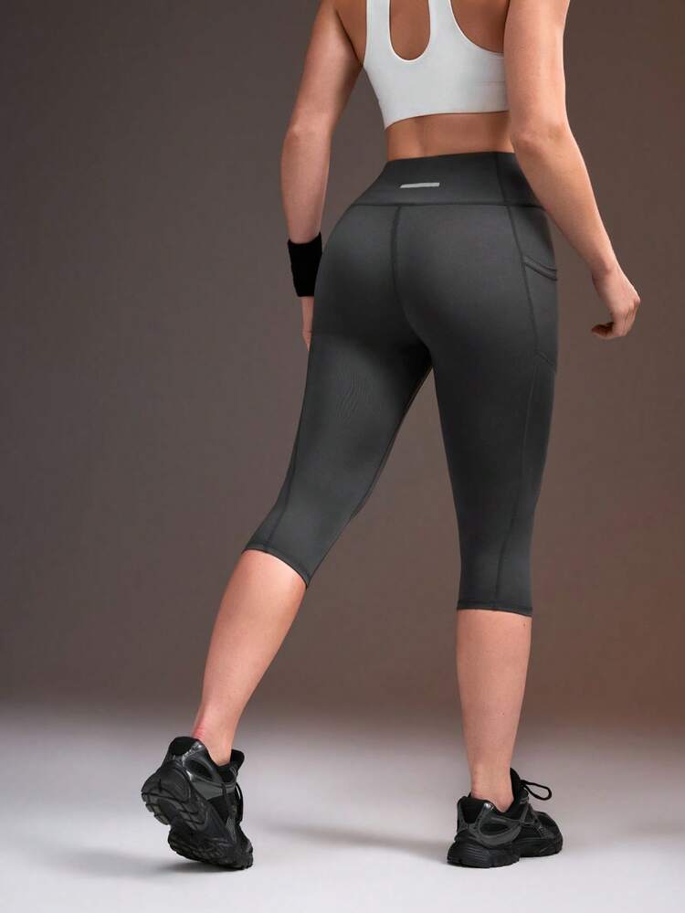 Powerista Women's 7/8 Length Leggings Set With Black, Gray, Silver Reflective Stripes And Heat Transfer Print - Multicolor - View 6