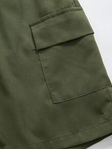 2pcs/Set Boys' Crew Neck Short Sleeve Contrast Color Cargo Pocket T-Shirt & Matching Shorts, Suitable For Summer Outdoor, Commute, School, Sports - Army Green - View 6