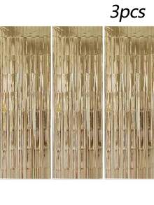 3pcs/Set 100*200cm Gold Tassel Ribbon, Curtain Shiny Metallic Texture Design, Suitable For Photography Studio Props, Birthday Party, Bridal Shower, Wedding Decoration, Background Curtain, Party Decoration, Photo Booth Props - multicolor - View 12