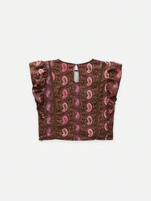 Nöista Conjunto de dos piezas con estampado paisley, mangas con volantes y falda maxi para looks de vacaciones de verano - Marrón - View 12