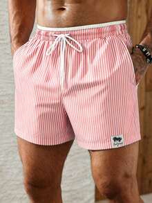 Palasendo Pantalones cortos de playa con cordón en la cintura a rayas para vacaciones de hombre, vacaciones - Rosa - Ver 4