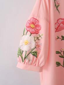GlowEve Women's Summer Vacation Floral Faux Embroidery Print Round Neck Blouse Brunch Tea Party Pink Floral Romantic Cute - Pink - View 3