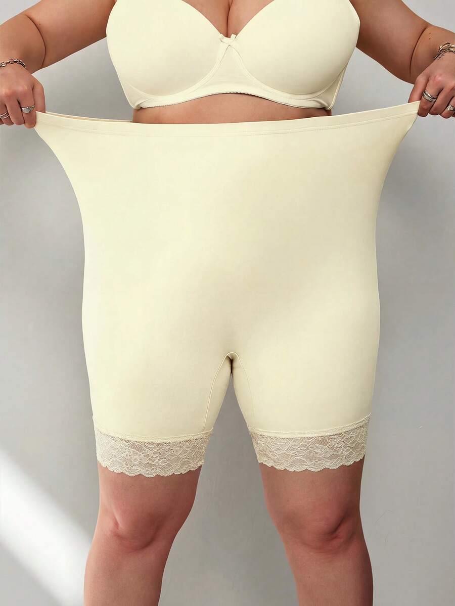 SHEIN CURVE+ 1件加大码女式蕾丝拼接高腰塑形短裤