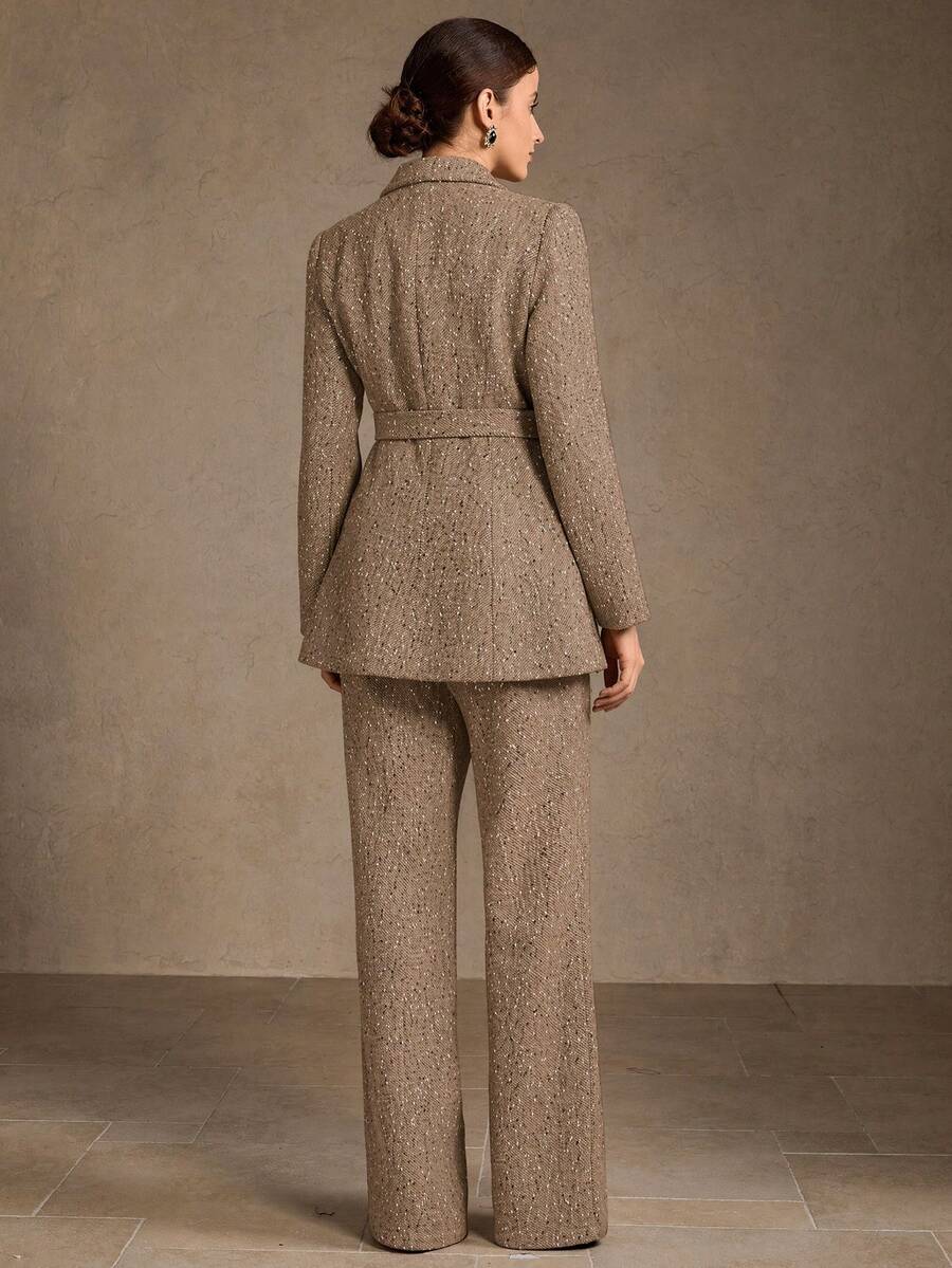 MOTF PREMIUM WOOL PRESS CREASE FLARE LEG SUIT PANTS - Khaki - View 2