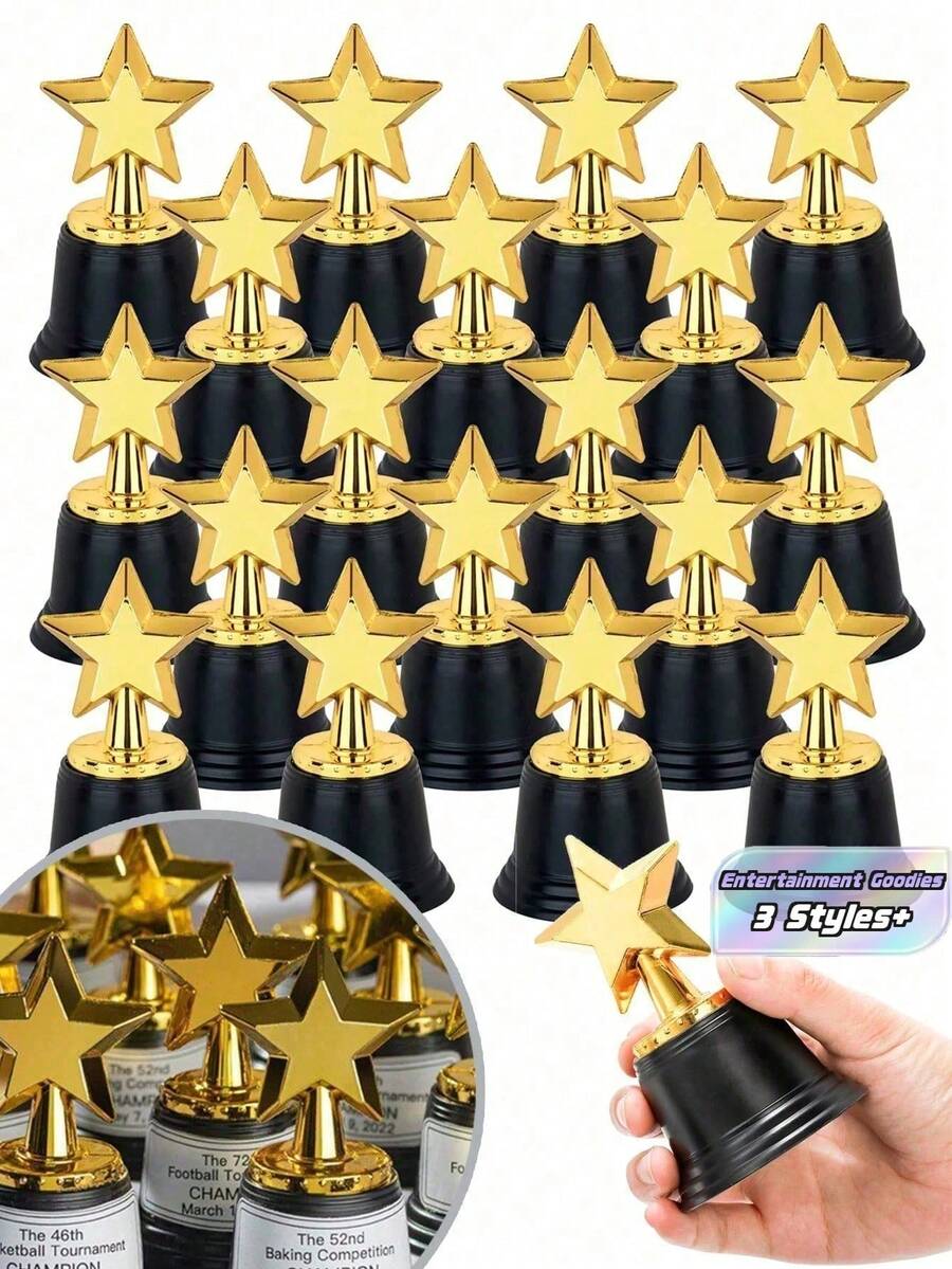 Graduation Gifts 12/20/30 Pcs Mini Gold Star-Shaped Plastic Trophy, Perfect For Back-To-School Season, Graduation Gifts,Sports Events, And Award Ceremonies. Made Of Plastic, This Star-Shaped Trophy Is Ideal For Awards, Five-Pointed Star Trophies - Multicolor - View 1