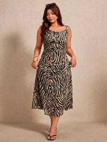 Elaquor Spring/Summer French Style Plus Size Sleeveless Dress Formal Vacation Wedding Beige Elegant - Dusty Blue - View 6