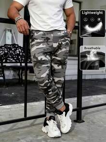Gym Rark Men's Autumn/Winter Camouflage Letter Print Design Casual Outdoor Sports Jogging Long Pants - Grey - View 4