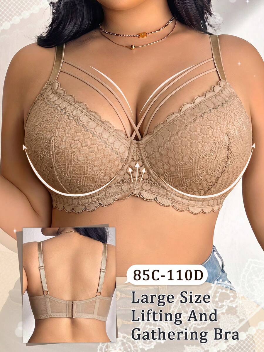 LustreForm Plus Size Underwire Lace Bra Single Pack - Khaki - View 1