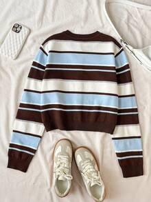 SHEIN Teen Girls Cardigans Autumn/Winter New Striped Slim Fit Preppy Open Front - Multicolor - View 2