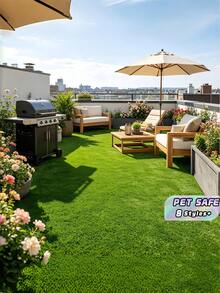 1PC 19.7X197INCHES HIGH QUALITY DURABLE PLASTIC REALISTIC ARTIFICIAL GRASS TURF CARPET MAT FOR OUTDOOR GARDEN YARD BALCONY PATIO BEACH POOL INDOOR DECOR CUTTABLE EASY INSTALL - Green - View 2