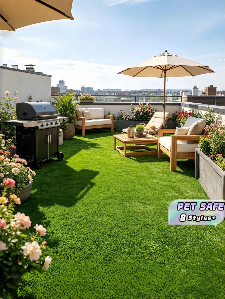 1PC 19.7X197INCHES HIGH QUALITY DURABLE PLASTIC REALISTIC ARTIFICIAL GRASS TURF CARPET MAT FOR OUTDOOR GARDEN YARD BALCONY PATIO BEACH POOL INDOOR DECOR CUTTABLE EASY INSTALL