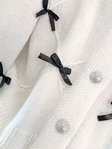 GlowEve CURVE Plus Size Elegant Asymmetrical Shoulder Contrast Color Long Sleeve Cardigan Sweater - White - View 8