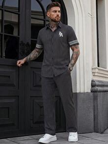 Manfinity CasualCool 男士休閒套裝，復古格紋圖案與街頭風設計 - 黑色 - 查看 8