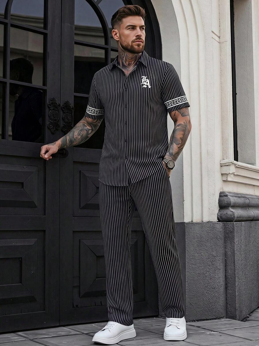 Manfinity CasualCool Men's Casual Set Featuring A Retro Plaid Pattern And Streetwear-Inspired Design - Black - View 1