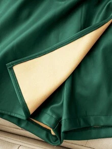 Franclia 女士休闲时尚街头风PU皮短裙，适合毕业典礼、教师节、返校季等场合 - 墨綠色 - 查看 4
