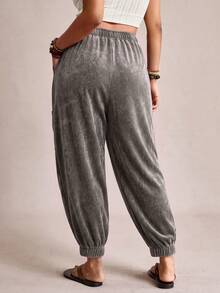 Freevana Knitted Snowflake Pattern Plus Size Casual 90s Jogger Pants Autumn Vacation Dinner - Coffee Brown - View 2