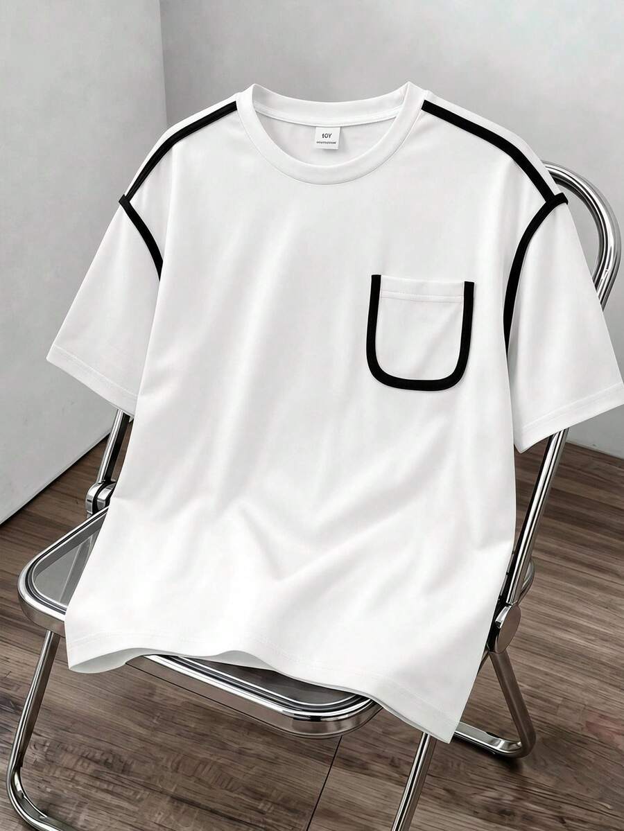 SHEIN 男童休闲简约优雅T恤,采用牙签褶设计,面料舒适,适合夏秋穿着。 - 白色 - 查看 1