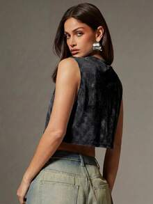 Denimoi Rhinestone Cross Charms Cropped Low Armhole Tank Top, Fashionable, Crop Top - Black - View 7