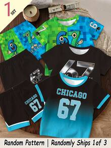 (Random 3 Sets, Send 1 Set) Summer Baby Boy Creative Fresh Gradient Colorful 67 Number Letter Graphic Print Casual Basic Short Sleeve T-Shirt & Shorts Set Back To School - Multicolor - View 6