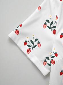 PopScrub Women's Strawberry Pattern Short Sleeve Pocket Scrub Uniform Top - Multicolor - View 3