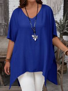 EMERY ROSE Plus Size Women Solid Color Casual Versatile Daily Wear Shirt - Royal Blue - View 3