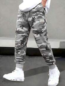 Gym Rark Men's Autumn/Winter Camouflage Letter Print Design Casual Outdoor Sports Jogging Long Pants - Grey - View 7