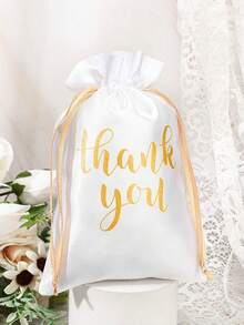 1/5/10/20Pcs White Satin Gift Bags, 4"X5.5" Drawstring Jewelry Pouches For Wedding, Bridal, Party, Birthday, Holiday Decor - White - View 6