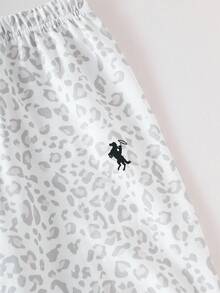 SHEIN 3件組女孩秋冬外套套裝，時尚休閒運動風黑色細肩帶連帽拉鍊夾克寬腿褲，卡通動物白色 - 灰色 - 查看 5