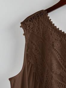Rusticease Women's Plus Size Lace Patchwork Tank Top - Brown - View 3