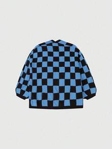 Franclia Women's Checkered Pattern Long Sleeve Loose Casual Knitted Cardigan, Autumn/Winter - Multicolor - View 2