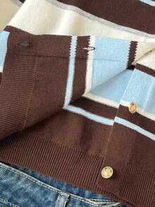 SHEIN Teen Girls Cardigans Autumn/Winter New Striped Slim Fit Preppy Open Front - Multicolor - View 5