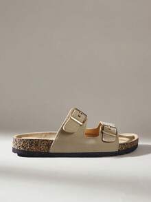Solecia Rice Apricot Simple Double-Buckle Cork Sandals, Summer Versatile Flat-Bottomed Outer Slippers - rice apricot - View 2