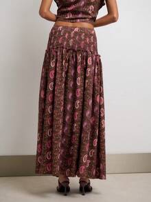 Nöista Conjunto de dos piezas con estampado paisley, mangas con volantes y falda maxi para looks de vacaciones de verano - Marrón - View 9