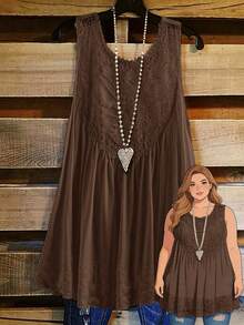 Rusticease Women's Plus Size Lace Patchwork Tank Top - Brown - View 1