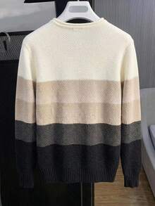 Manfinity Homme 秋冬新款男士拼色條紋百搭套頭長袖毛衣 假日節慶街頭風 - 彩色 - 查看 3