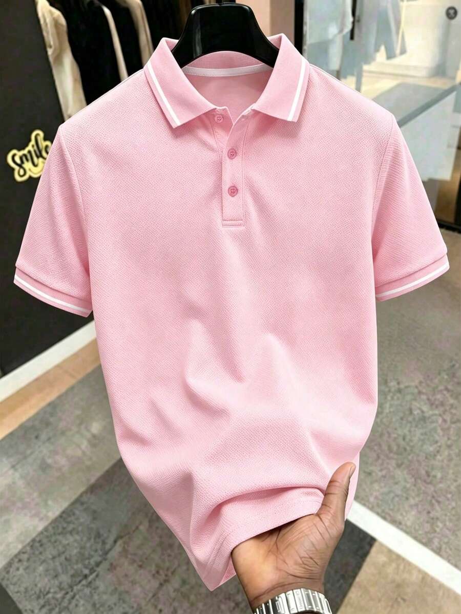 Manfinity Homme Camisa polo de hombre de unicolor, formal - Rosa - Ver 1