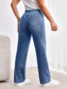 EMERY ROSE Quần Jeans Ống Thẳng Dáng Rộng Thường Ngày Có Túi Eo Bất Đối Xứng Cho Nữ - Rửa trung bình - Xem 2